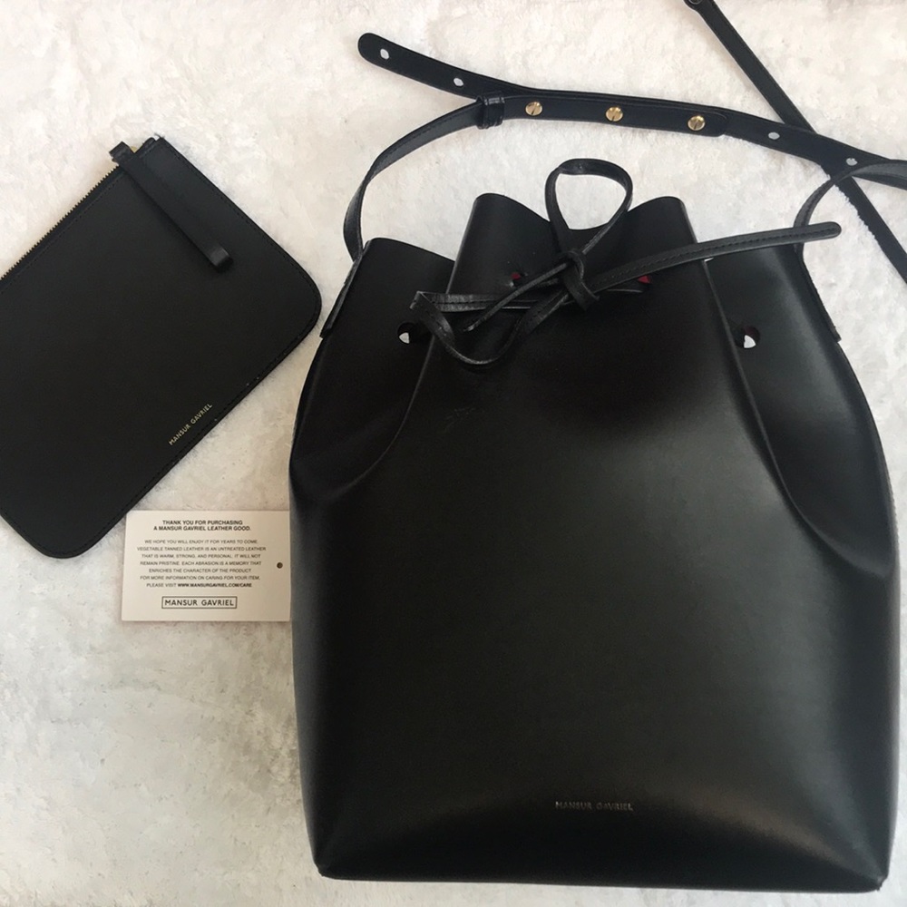 Mansur Gavriel Large Black Bucket Bag w Red Lining